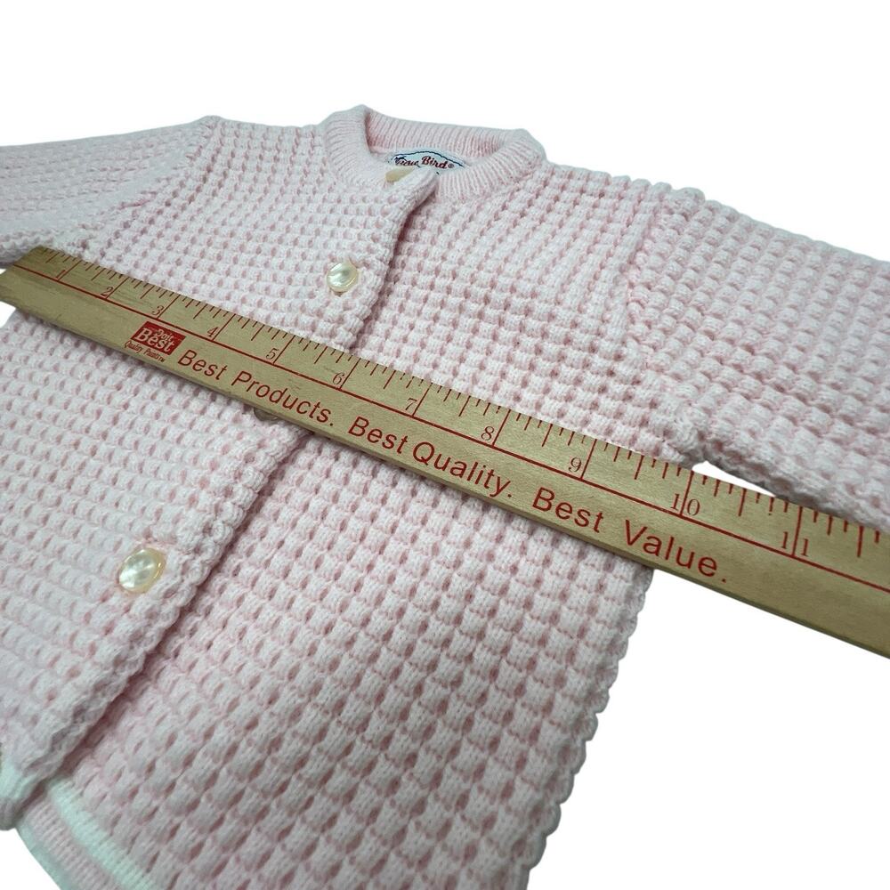 Vtg BLUE BIRD Baby Cardigan Sweater Sz 3-6M Waffle Knit Pearl Button Cottage USA - Picture 9 of 9
